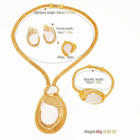 Big Jewelry Set Two Tone Miami Chain Necklace Bracelet Elegant Stud Earring Ring 2025 Trendy Wedding Party Jewellery 