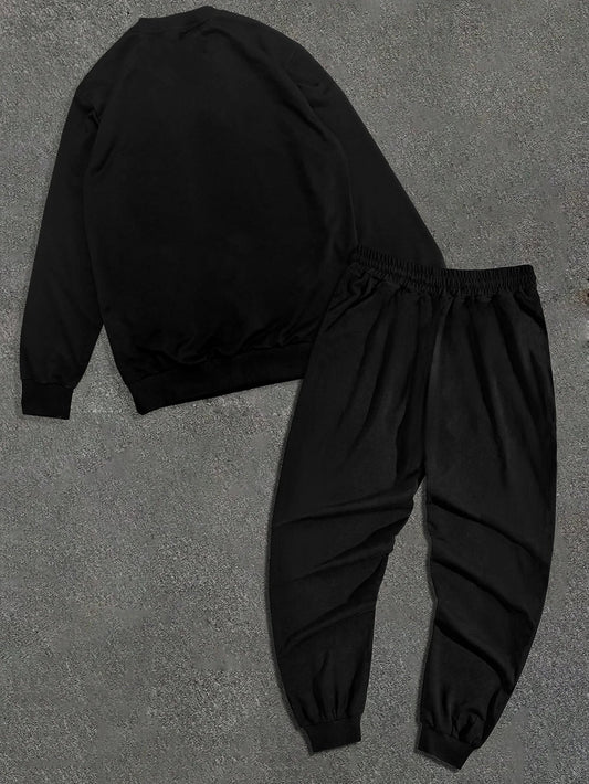 Autumn and Winter Trendy New Sweatshirt Men's Loose Casual Fit With Cute Letter Printed Hundred Long Sleeve Sweatshirt Set