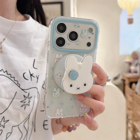 Korean INS Bow Miffy Rabbit Magnetic Phone Case for iPhone 17 16 Pro Max 15 17 Pro 15 Pro Cover With Magsafe Bracket Cute Cases