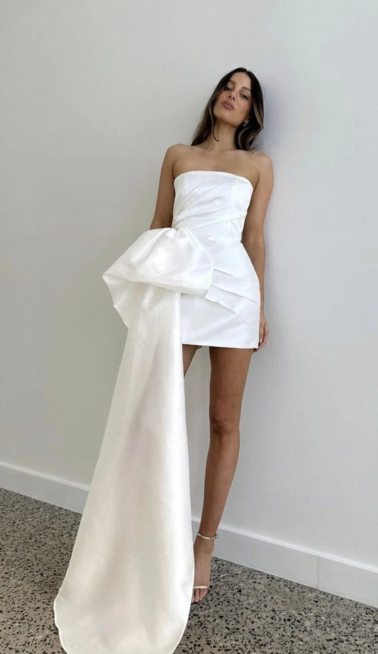 Sheath Women Mini Prom Party Dresses Strapless Pleat Formal Wedding Dress For Bridesmaid Cocktail Gowns Customized