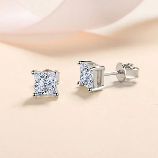 D Color Princess Cut Moissanite Earring s925 Sterling Sliver Plated with 18k White Gold Earrings for Women Fine Jewelry