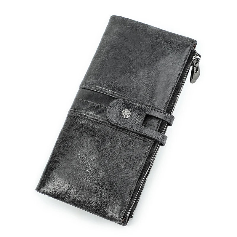 Men Clutch Wallet Genuine Leather Long Wallet Hasp Card Holder Vintage Male Zipper Coin Purse Money Clip Women Purse