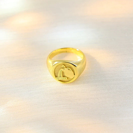 Custom Engraved Pinky Ring 13mm Round Signet Ring Custom Family Badge ring for Women Men Ring Copper Jewelry