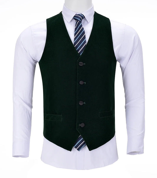 Men's Business Army Green Vest Velvet Wool Single-breasted Cotton Suit Vest Waistcoat For Wedding Formal Vest Groomsmen