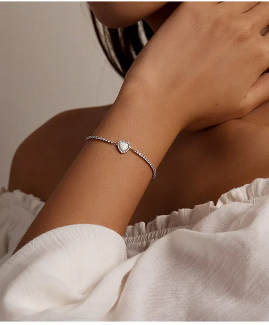 Authentique bracelet pendentif en forme de cœur opale en argent sterling 925, idéal pour femme, cadeau de bijoux en argent sterling