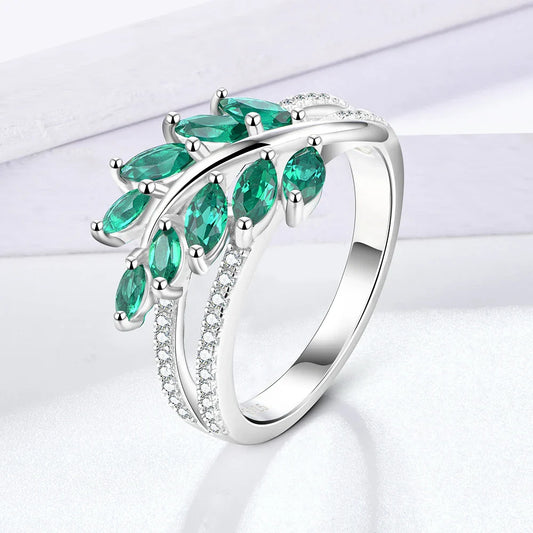 Bague Alliance Classique en Argent Sterling 925 avec Émeraudes de Laboratoire et Saphirs Blancs pour Femme Bijoux Fins