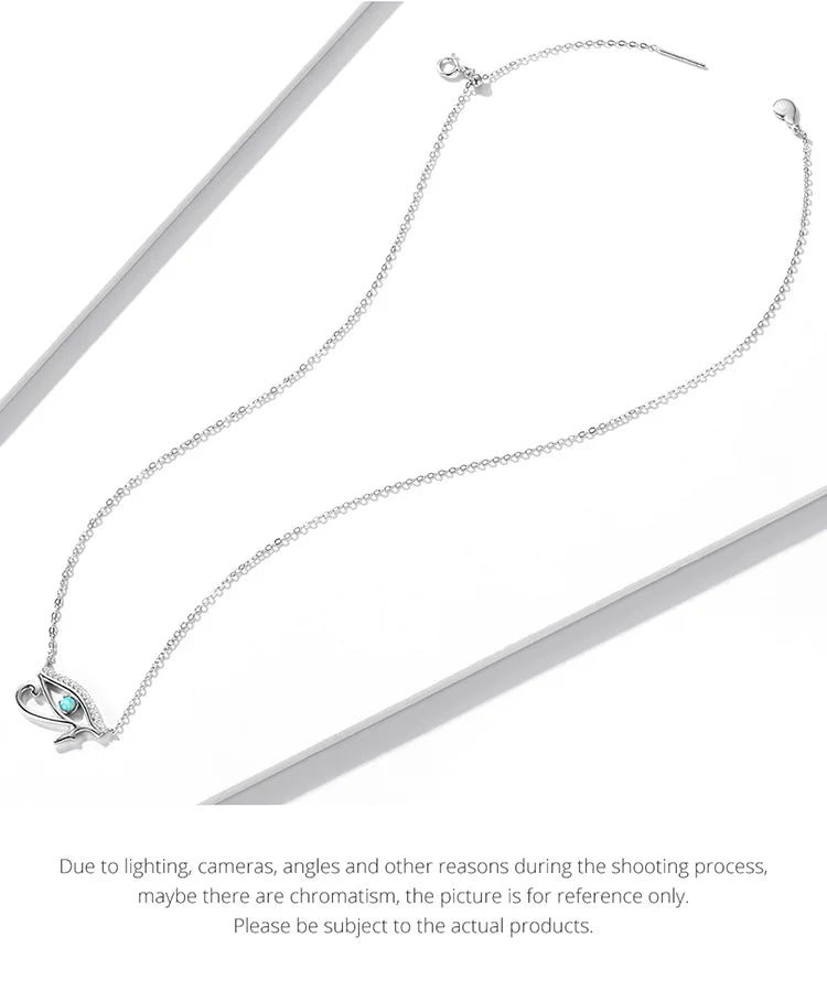 925 Sterling Silver Horus Eye Crystal Necklace Silver Protection Pendant Necklace for Women Girls Fine Jewelry