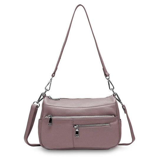 Noble Temperament Women Shoulder Bag 100% Genuine Leather Winter Black Pink Fashion Crossbody Purse Beige Hobos Handbag