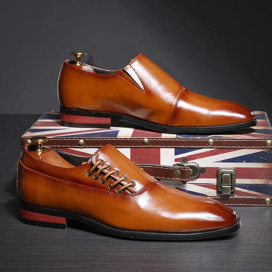 Men Leather Shoes New Style Formal Dress Wedding Shoes Red Wine British Style Business Office Lace-Up Leather Loafers 2020 ui98