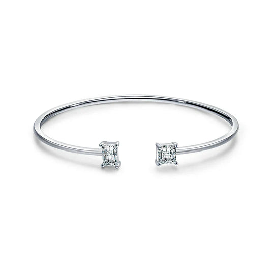 Bracelet jonc ouvert en argent sterling 925 asymétrique de luxe scintillant en zircone AAAAA pour femmes, bijoux fins de mariage