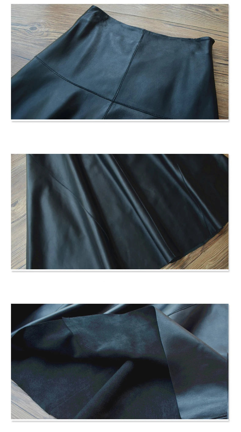 Maxi Skirt Winter Women Splendid Genuine Leather Flared Gonne Female Umbrella Large Swing Jupe Mujer 80 Long Ankle Falda Largas