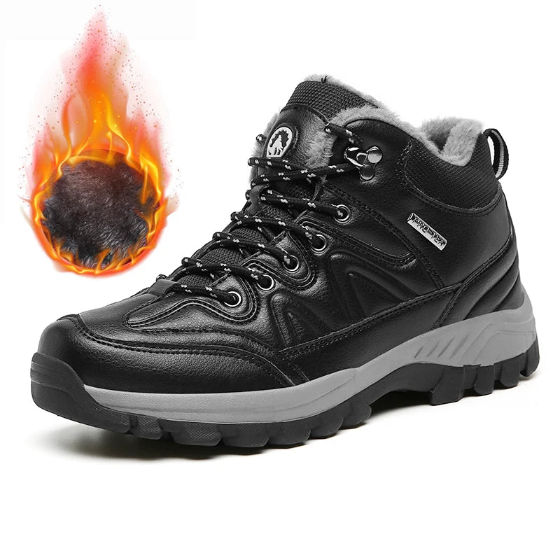 Brand Winter Men's Boots Warm Men's Snow Boots High Quality Leather Waterproof Men Sneakers Outdoor Men Hiking Boots Work Shoes