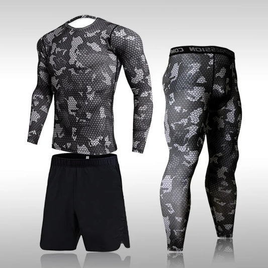 Quick Dry Camouflage Men's Running Sets Compression Sports Suits Skinny Tights Clothes Gym Rashguard Fitness Sportswear Men 2021