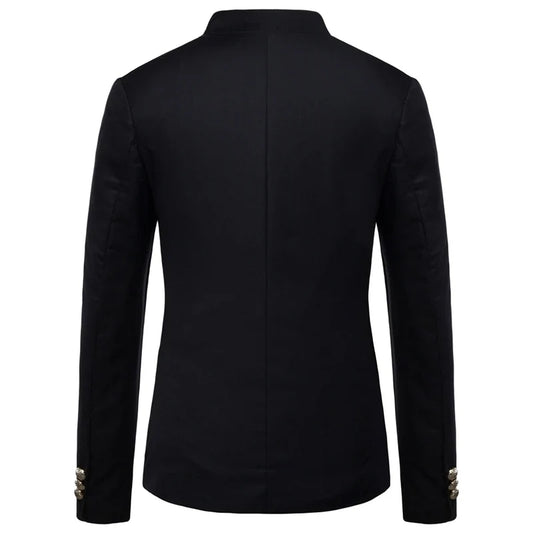 Men's Black Stand Up Collar Blazer Coat, Wedding Party Dress Jacket, Asia Sizes Slim-Fit Single Breasted Jaqueta, Blue Red Tops.