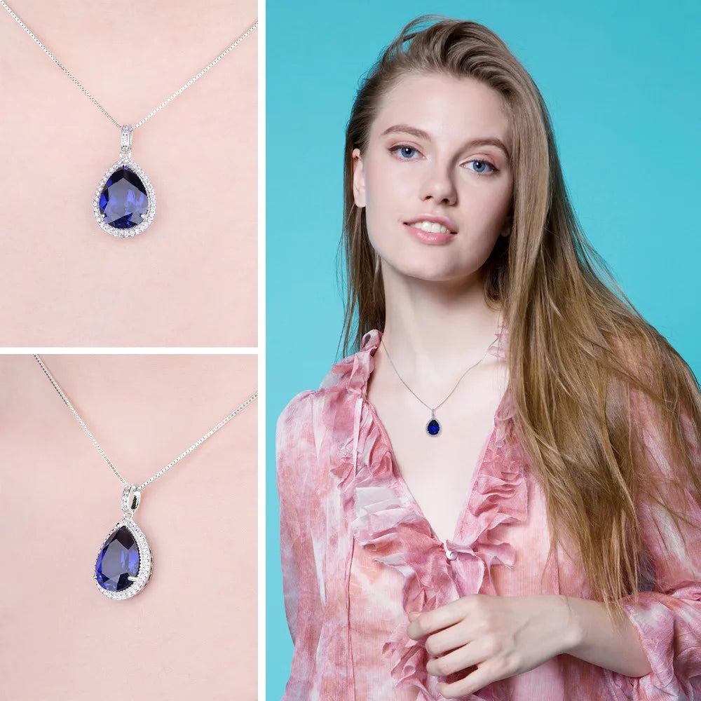 12ct Huge Created Blue Sapphire 925 Sterling Silver Pendant Necklace for Women Gemstone Choker Without Chain