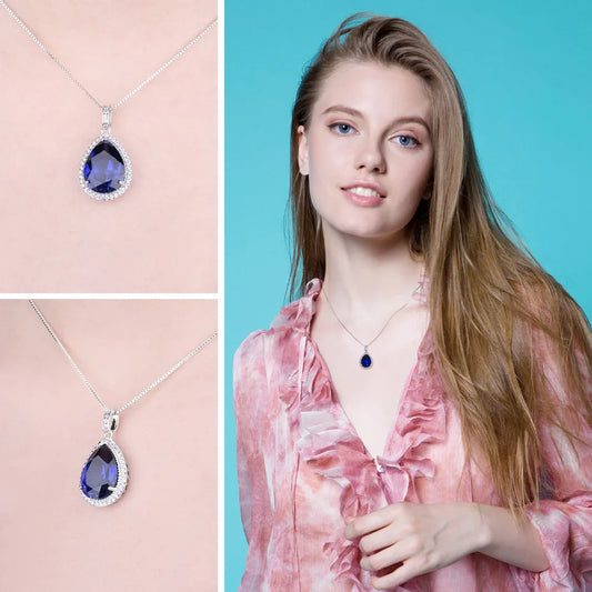 12ct Huge Created Blue Sapphire 925 Sterling Silver Pendant Necklace for Women Gemstone Choker Without Chain