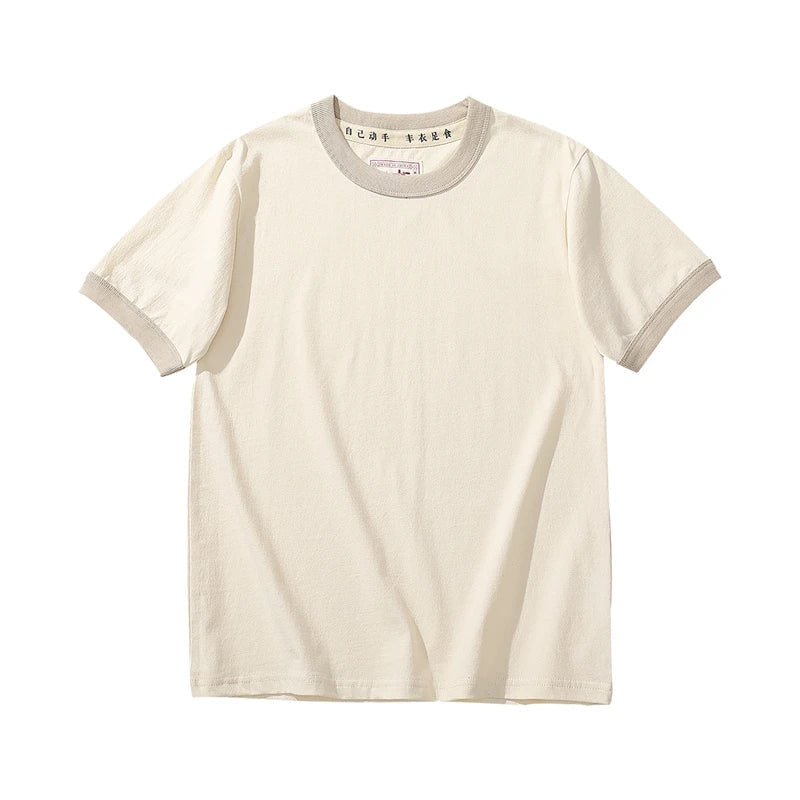 Summer New Couple Beach Tops Fashion Casual Stitching Color Collar Tee Short Sleeve of Unisex Cotton Comfortable O-Neck T-shirt