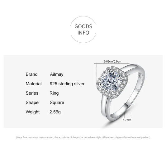 100% Real 925 Sterling Silver Simple Square Clear CZ Charm Rings for Women Minimalist Fine Jewelry 2021 New Style Bague