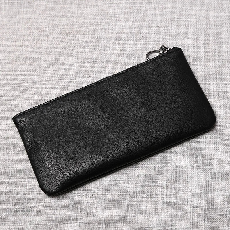 Men's Genuine Leather Long Zipper Wallet First Layer Cowhide Youth Ultra-Thin Handbag Wallet Trendy Brand Simple Wallet