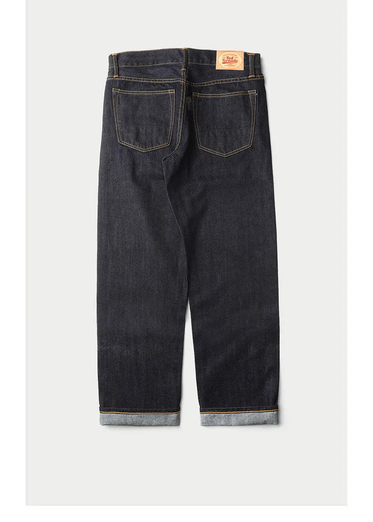 DN-0006 14oz Raw Indigo Selvage Washed Loose Fitting Pants Sanforised Denim Jean