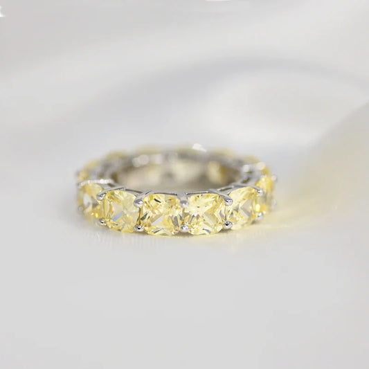 100% 925 Sterling Silver Sparkling 1 Row Full 5*5mm High Carbon Diamond Finger Rings For Women Wedding Party Fine Jewelry