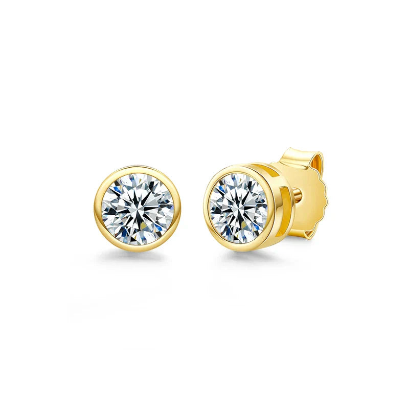 1ct 2ct Total D Color Round Moissanite 18K Gold Plated Stud Earrings Stud Earrings For Woman