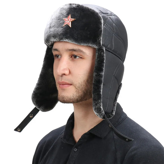 Army Military Soviet CCCP Ushanka Men&Women Winter Earflap Bomber Hat Warm Faux Fur PU Leather Thermal hat Snow ski Cap