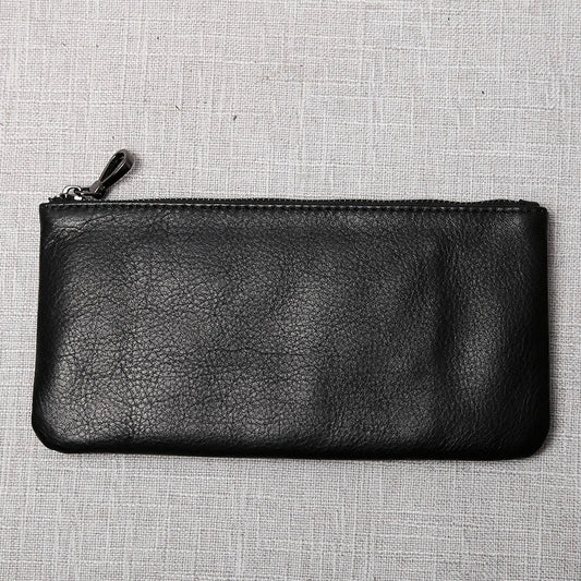 Portefeuille long zippé en cuir véritable pour homme, en cuir de vachette première couche, ultra-mince, pour jeune, marque tendance et simple