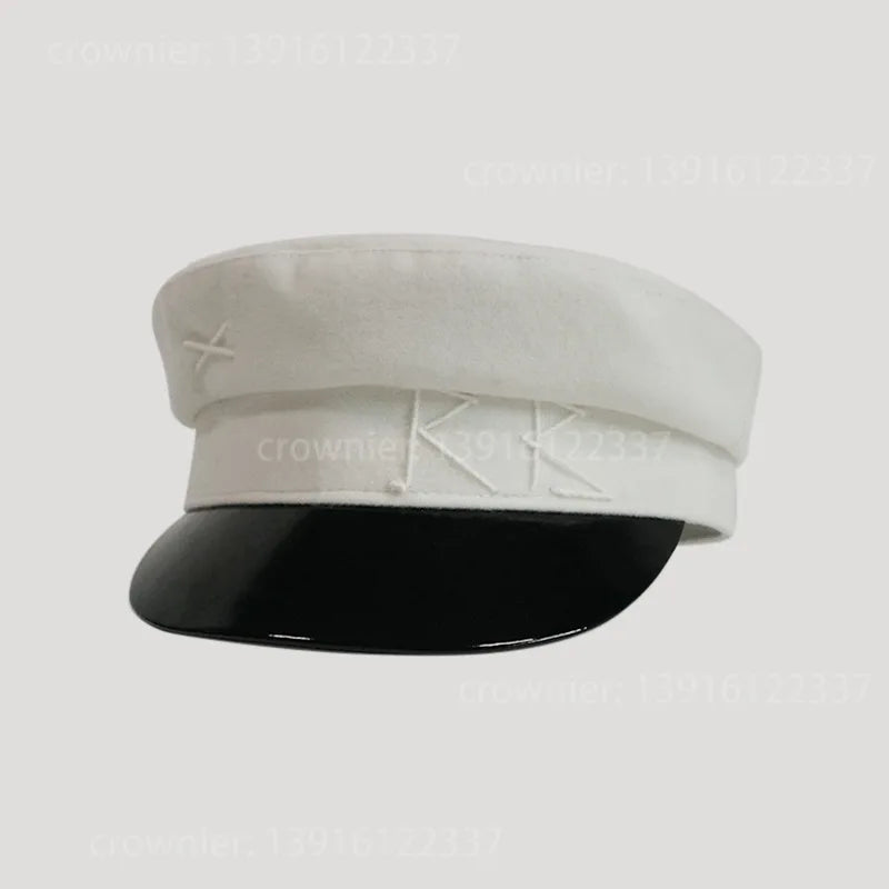 Winter caps women newsboy caps Thick warm letter embroidery wool cap S M L plaid patchwork militray caps