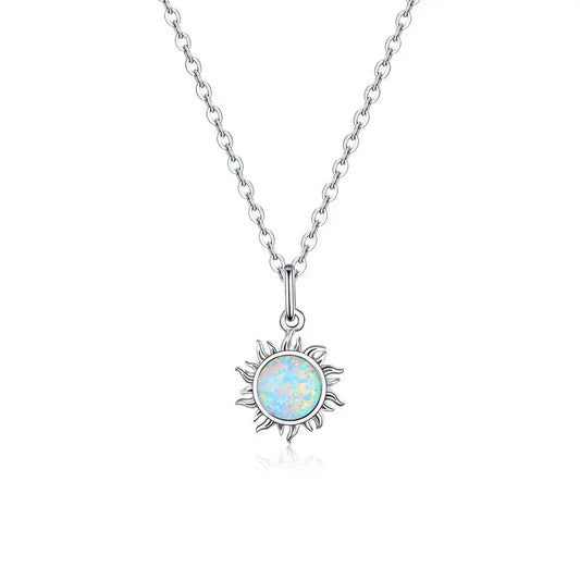 925 Sterling Silver White Opal Sun Pendant Necklace Apollo Chain Necklaces for Women Birthday Gift Jewelry
