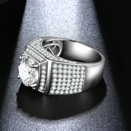 Bagues classiques en argent sterling 925, alliance pour hommes, bague de fiançailles en argent avec diamant 3.0 carats 9.0mm D couleur moissanite pour hommes