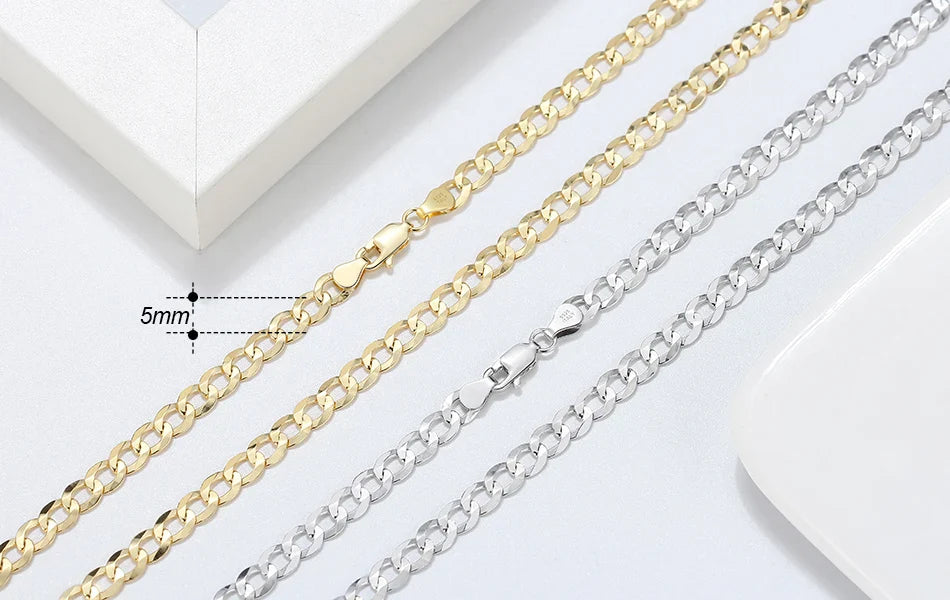 925 Sterling Silver Italian 3mm/5mm Cuban Chain Necklace for Women Men Handmade Fashion Silver Necklace Jewelry SC60