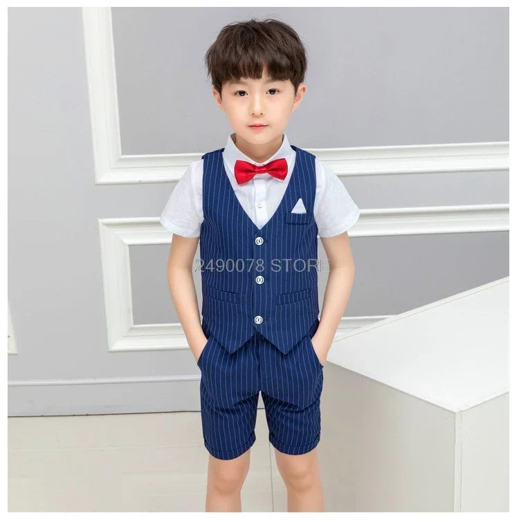 Boys Vest Suit for Wedding Kids 2PCS Vest+Shorts Gentleman Party Dress Boys Formal Suit Children's Day Graduation Tuxedo Costume