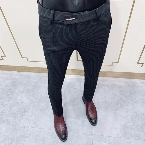 Fashion Striped Suit Pant 2022 Men Elegant Slim Fit Tight-ankle Trousers Pants Men Office Party Business Slim Fit Dress Trousers