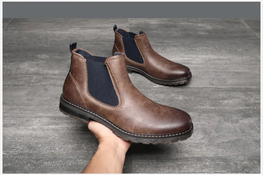 2025 Men Chelsea Boots New Winter Men Boots Soft Leather Elastic Strap Ankle Boots Smart Formal Business Casual Man Shoes