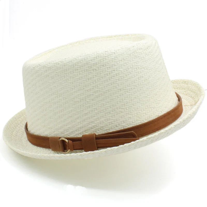Men Women Classical Straw Pork Pie Hats Fedora Sunhats Trilby Caps Summer Boater Beach Outdoor Travel Party Size US 7 1/4 UK L