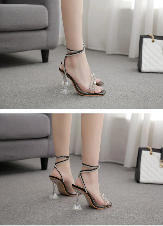 New Design Sexy White String Bead High Heels Women Sandals Summer Gladiator Party Dress Buckles Pumps Shoes Size 35-42