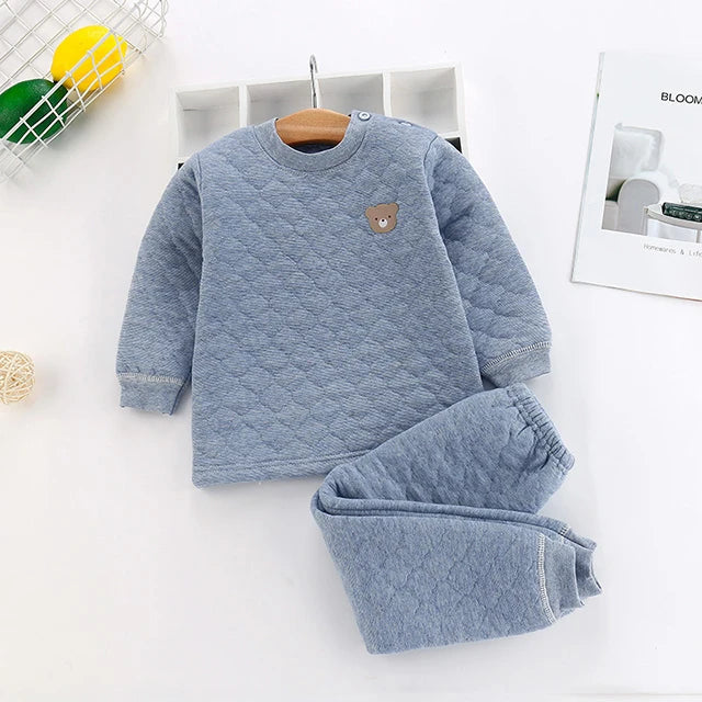 Winter Kids Pajamas For Baby Children Thermal Underwear Clothes Suit Three Layers Thick Cotton Toddler Boys Girls Sleepwear Set
