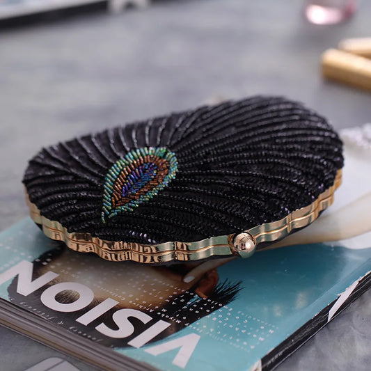 Shell Shape Women's Clutch Bag Sequin Purses and Handbags Luxury Designer Retro Embroidery Evening Bag Female Party Handbag Z079