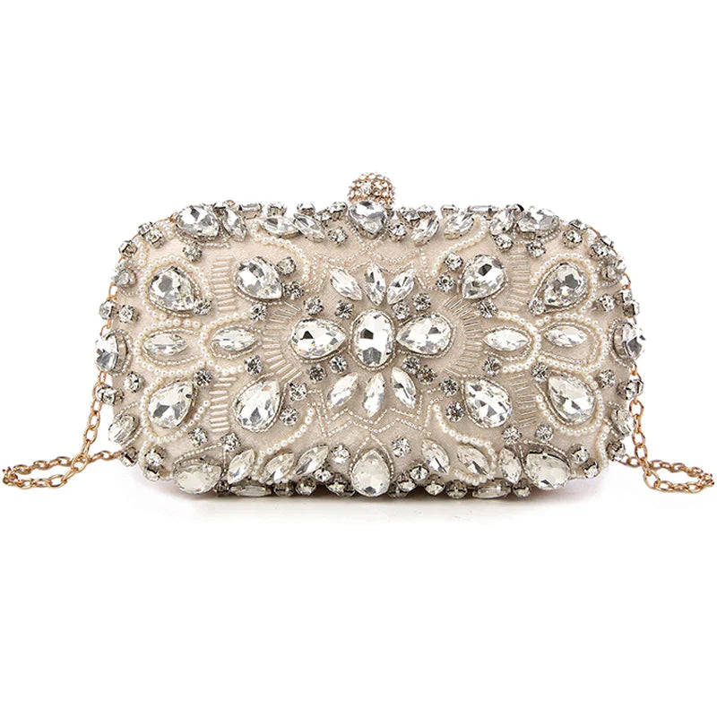 Women's Evening Clutch Bag Party Purse Luxury Wedding Clutches For Bridal Exquisite Crystal Ladies Handbag Apricot Silver Wallet