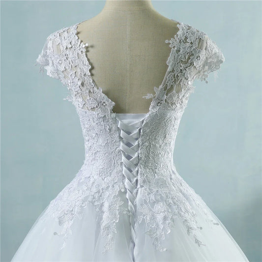 Customized Lace White Short Cap Sleeve Wedding Dresses 2025 For Bride Bridal Gown Vintage Plus Size Maxi Customer Made