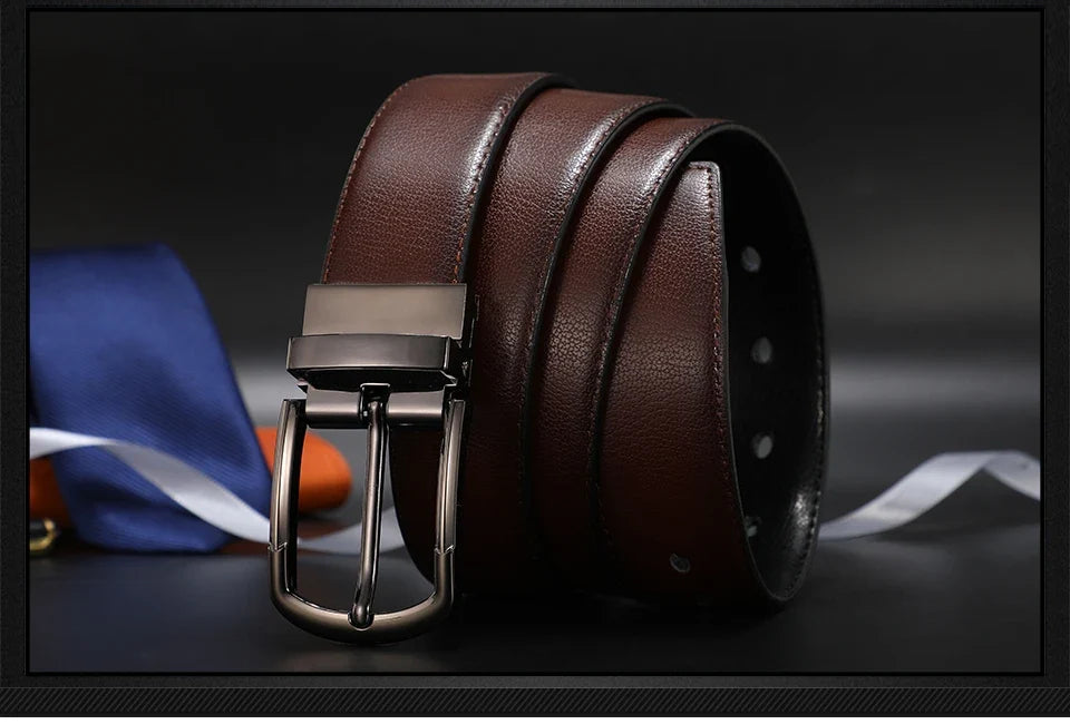 Men Genuine Leather Belt 100cm 110cm 120cm 130cm 140cm 150cm 160cmReversible Buckle Brown and Black Business Dress Belts for Men