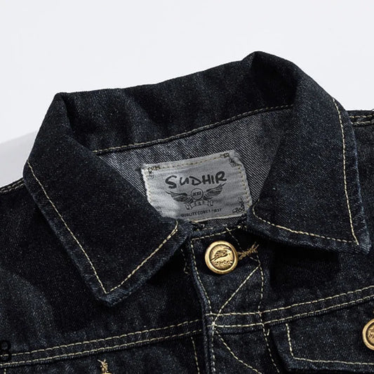 New Spring Autumn Vintage Design Men's Denim Vest Male Black Sleeveless Jackets Men Hole Jeans Brand Waistcoat 6XL,YA566