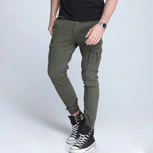 New men's pants Elastic foot close Skinny Pants Tactical military Men's Cargo Pants Multi-pocket Overalls (No Belt)