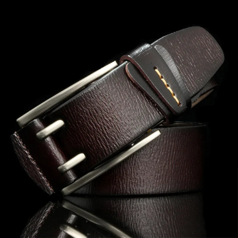 4 CM Width Fashion British Style Double Pin Buckle High Quality Genuine Leather Belt For Men Casual Jeans Waistbands Strap