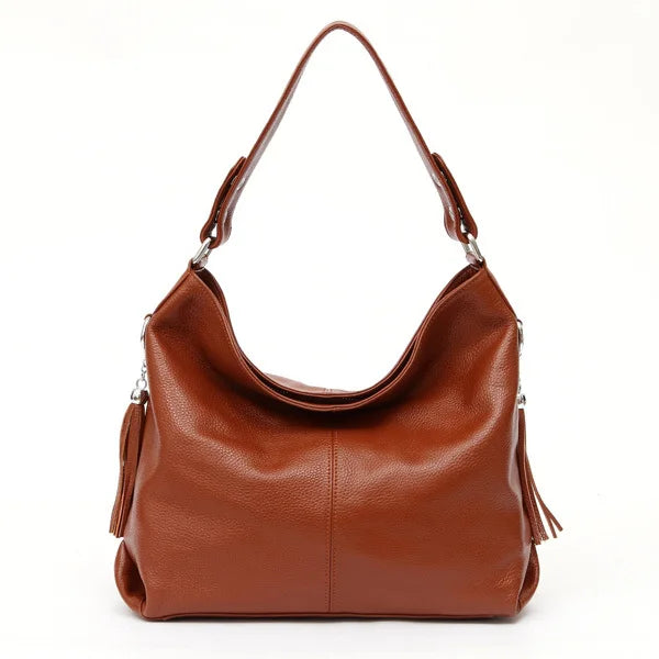 2026 New Fashion Soft Real Genuine Leather Tassel Women Handbag Elegant Ladies Hobo Shoulder Bag Messenger Purse Satchel
