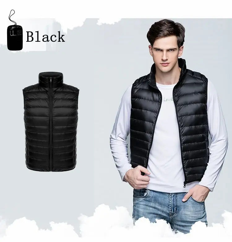 Men Sleeveless Warm Vest Ultra Light Down Vest Man Winter Solid Sleeveless Jacket Men's Lightweight Waterproof Vests