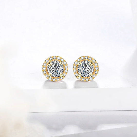 1 Carat D Color Moissatine Stud Earrings For Women 18K Gold Plated 100% 925 Sterling Silver Wedding Party Fine Jewelry
