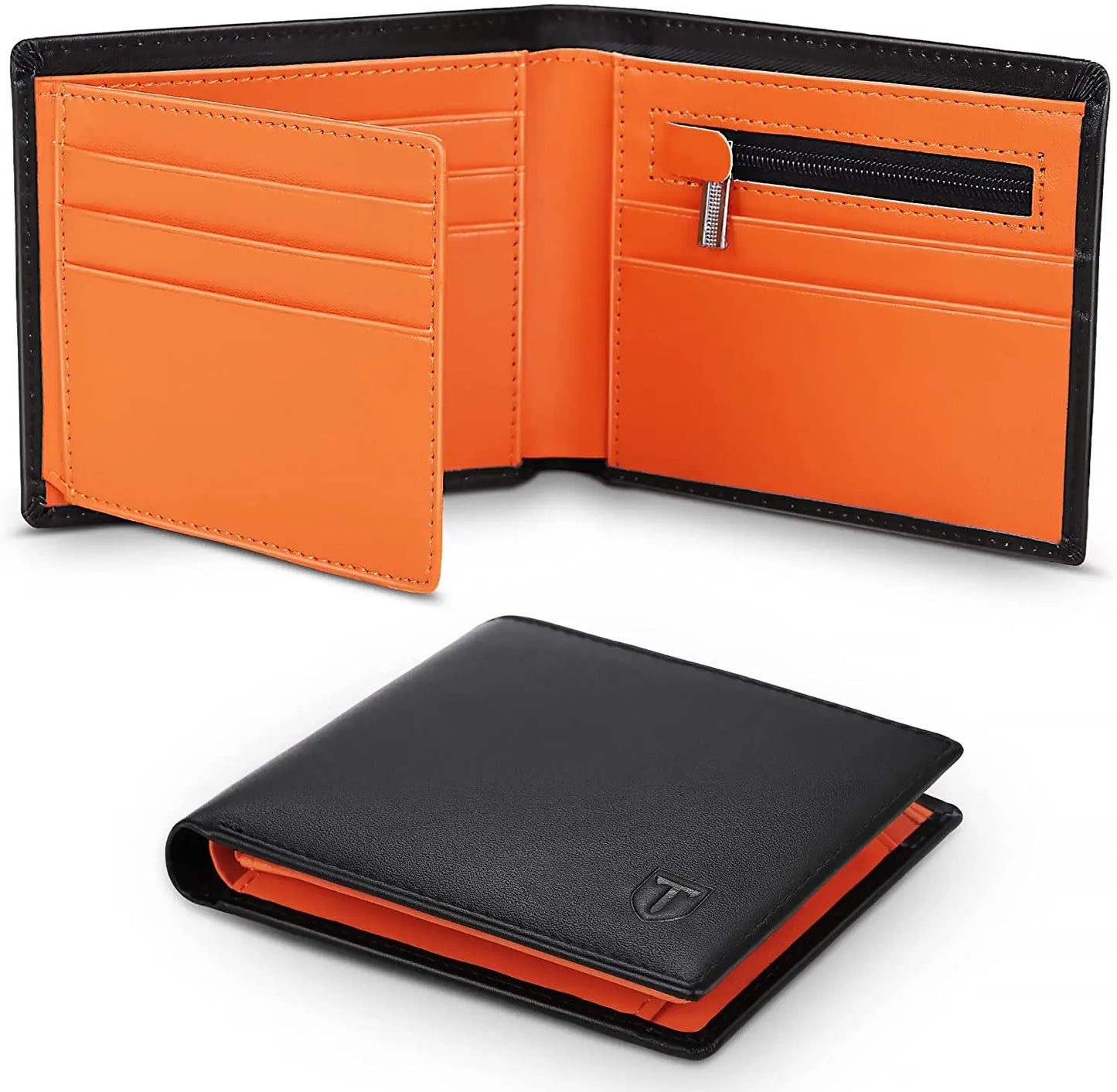 Portefeuille en cuir véritable pour hommes, fin, RFID, porte-cartes, pochette à monnaie, fenêtre pour carte d'identité, portefeuilles minimalistes