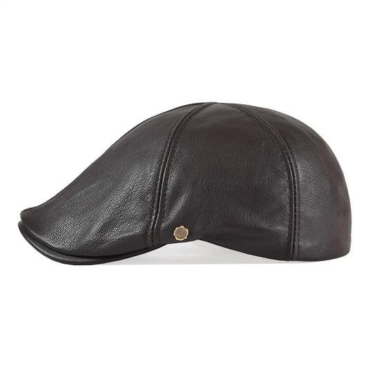 Genuine Leather Flat Cap Men Fall Winter Cabbies Newsboy Hat Coffee Brown Ivy Caps Soft Smooth Textured Hats